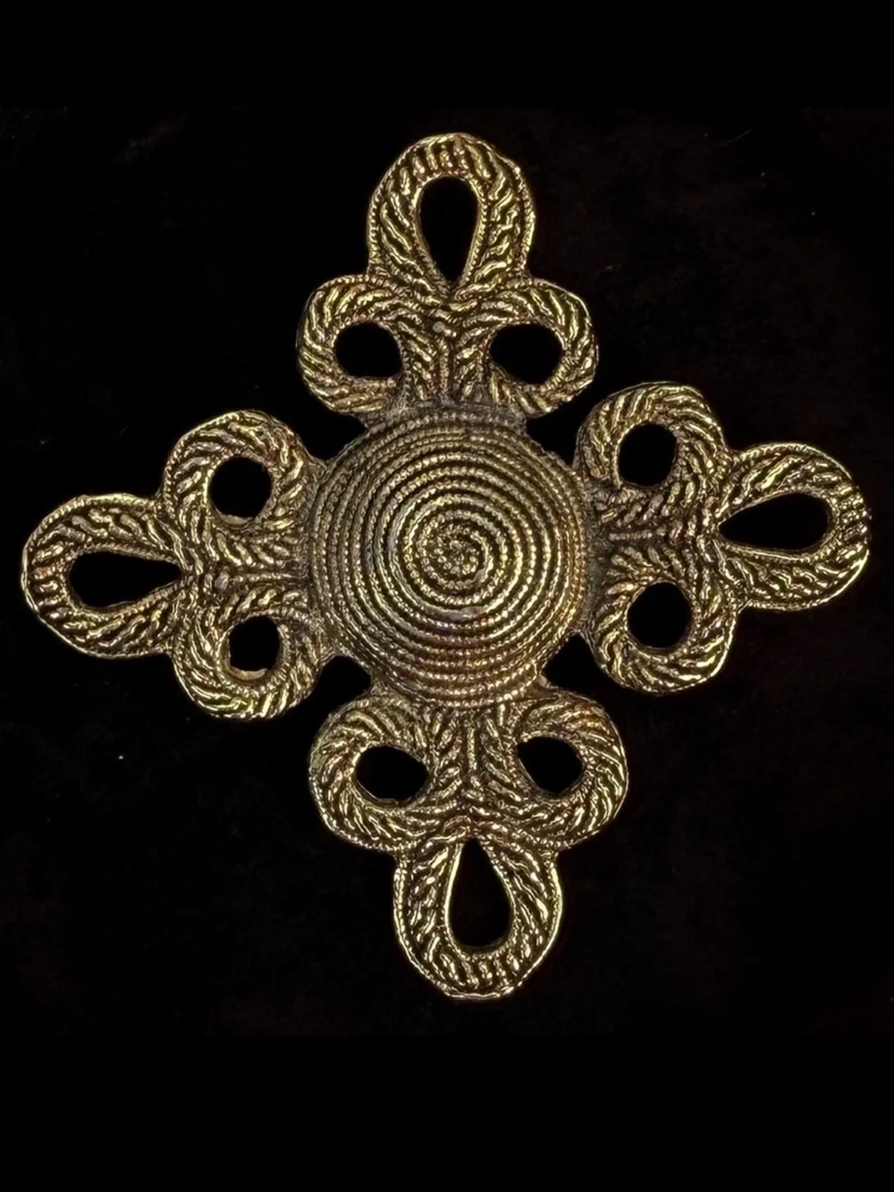 Aged brasstone vintage weighted brooch, pin